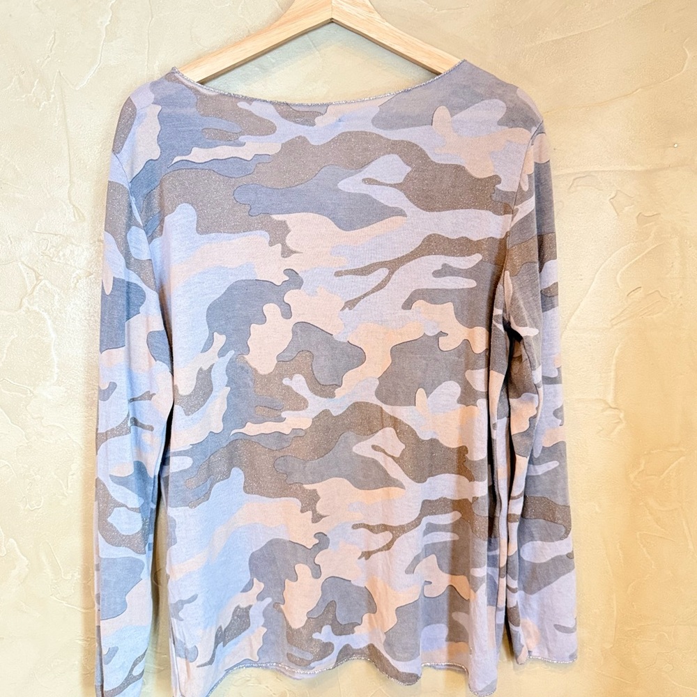 Made in Italy Neutral Camo Shimmer Knit Top Medium Y2K - Picture 6 of 10